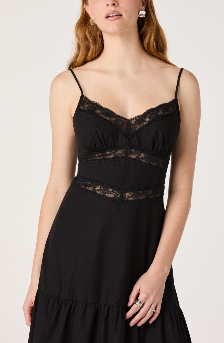 ASTR the Label Berenice Lace Detail Tiered Cotton Dress, Alternate, color, Black
