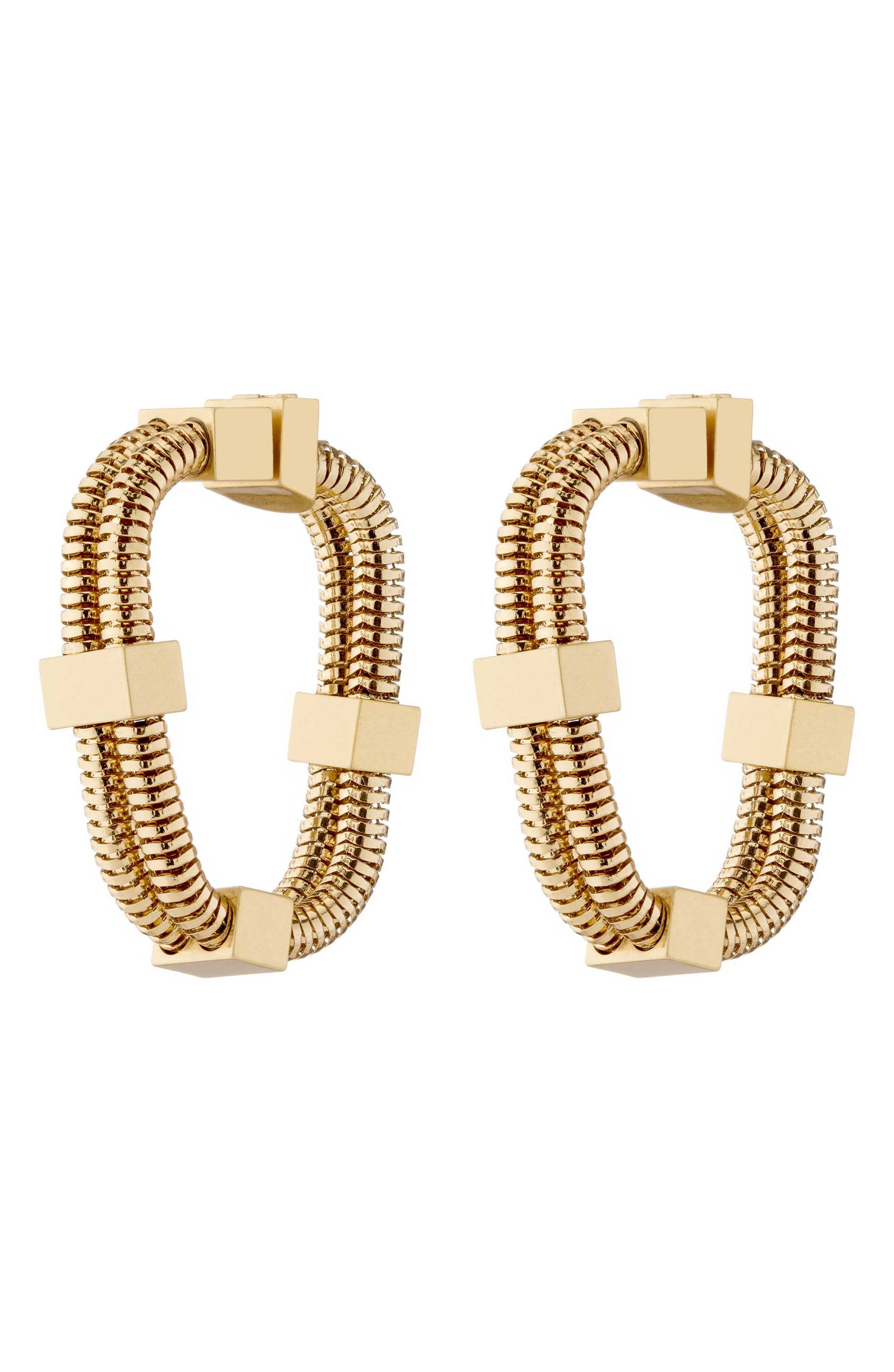 DEMARSON Laina Coil Hoop Earrings in Shiny Gold/Worn Gold 