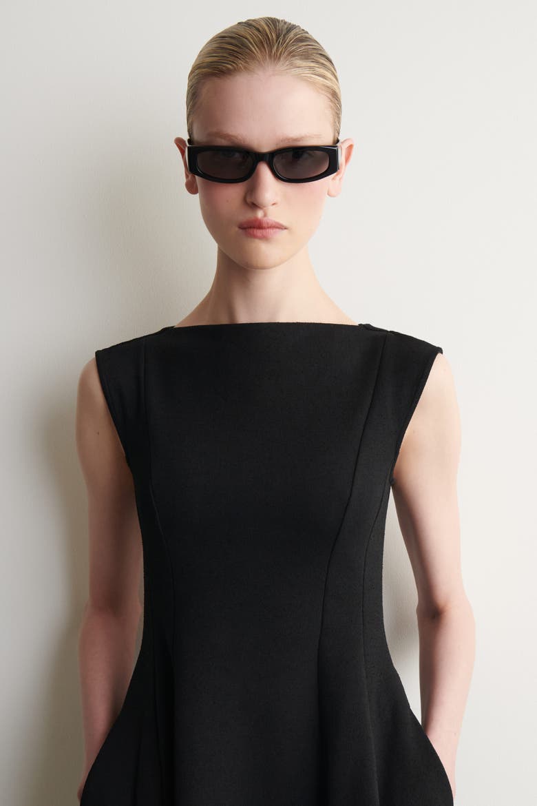Sculpted Flared Cotton Mini Dress, Alternate, color, BLACK