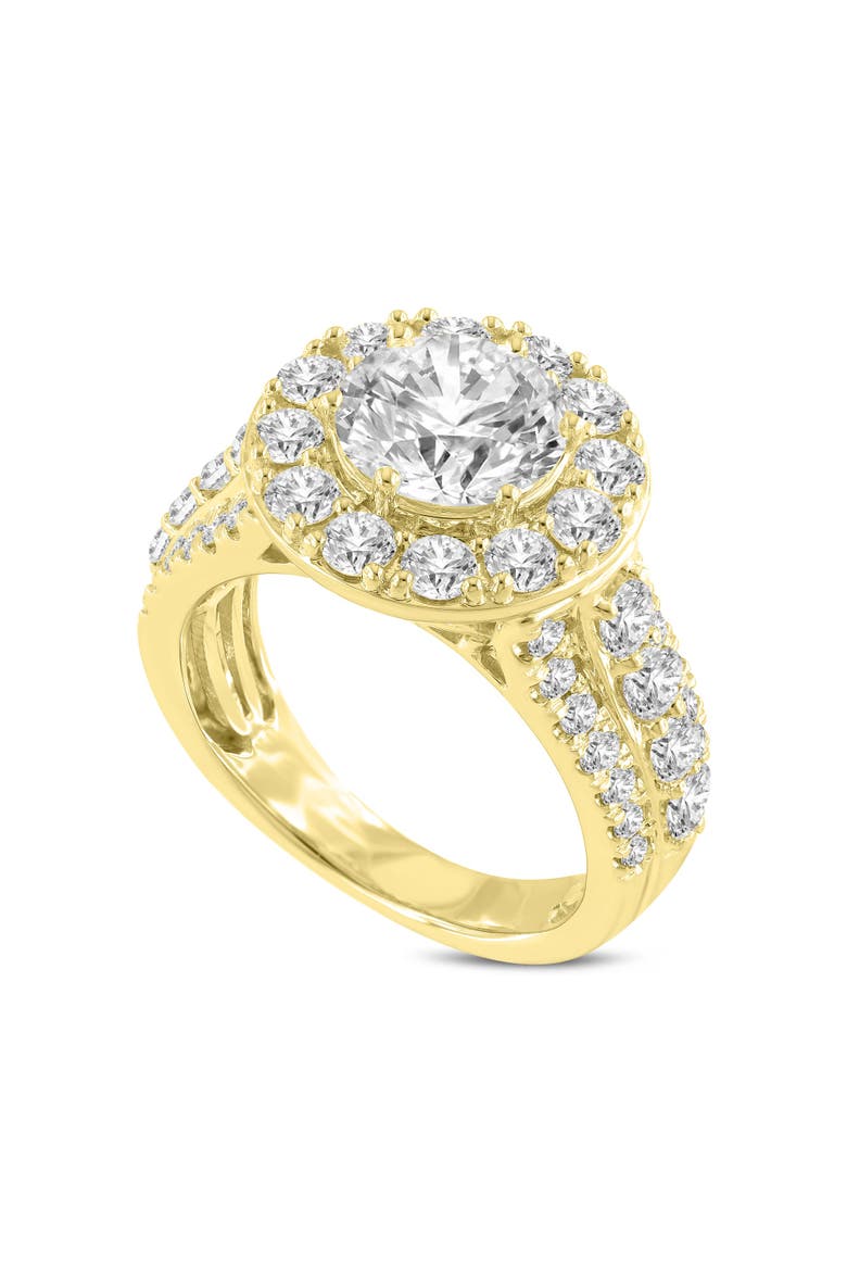 Aline 14K Yellow Gold Round Cut Lab Grown Round Diamond Halo Engagement Ring - 3.85 Ct, Main, color, 14K Yellow Gold