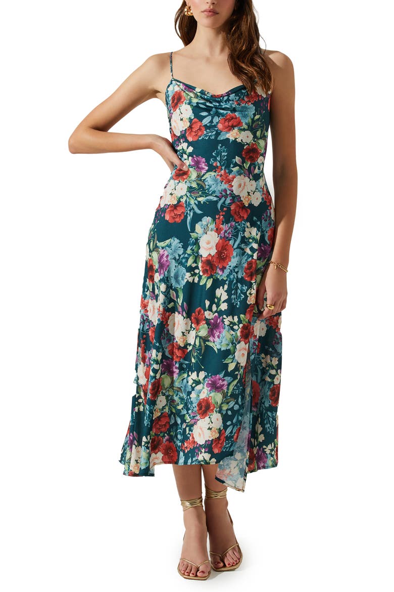 Gaia Floral Print Sleeveless Midi Dress, Main, color, GREEN RED FLORAL