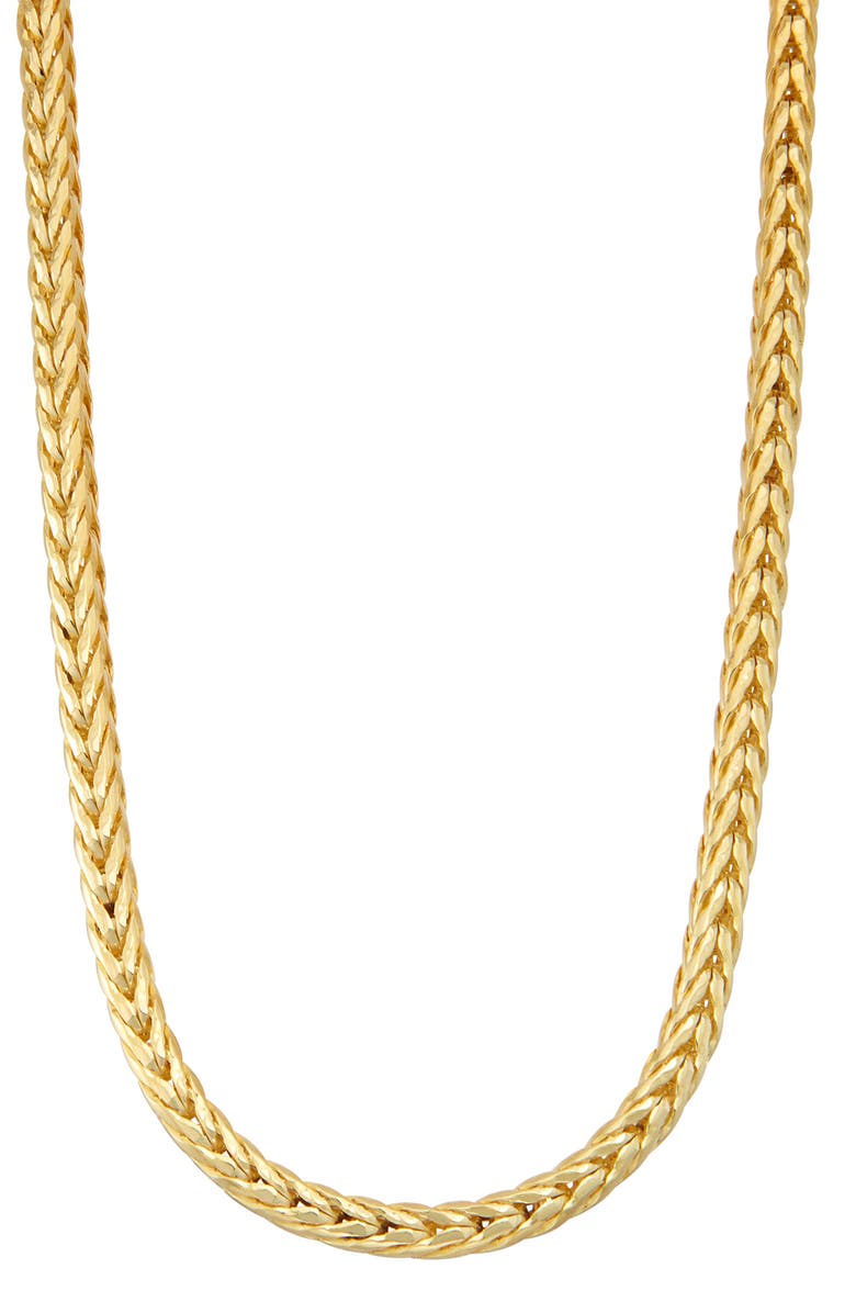 FZN 14K Gold Plated Sterling Silver Wheat Chain Necklace, Main, color, Yellow