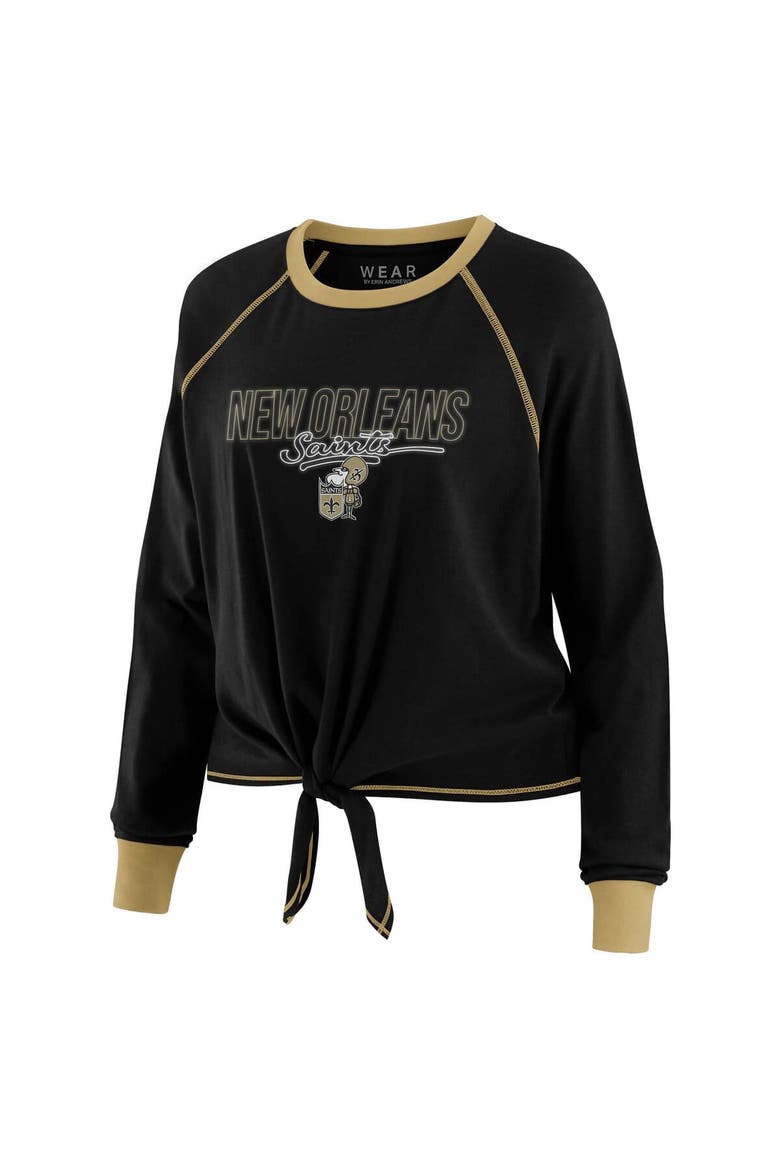 Women's WEAR by Erin Andrews Black New Orleans Saints Tie-Front Long Sleeve T-Shirt, Alternate, color, Black