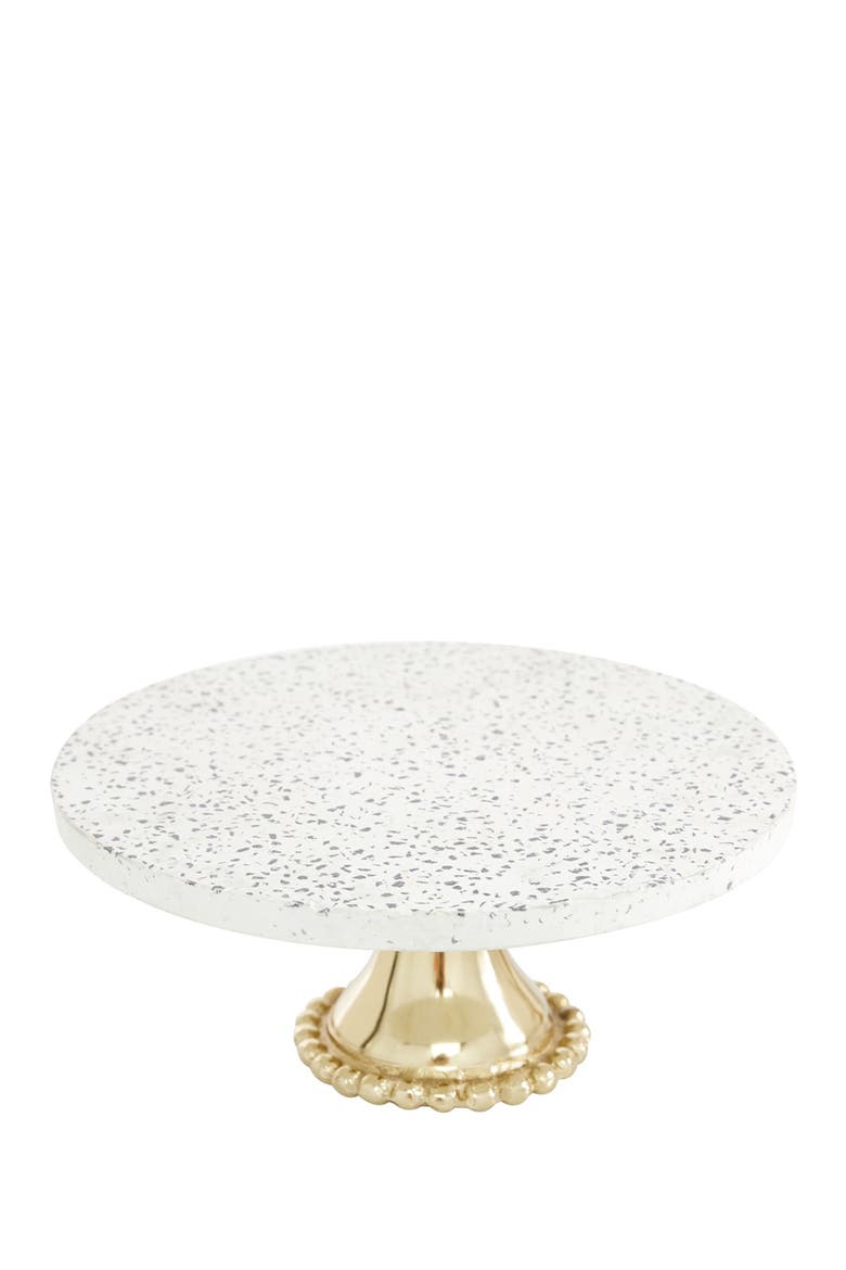 Goldtone Ceramic Speckled Cake Stand with Goldtone Base - Set of 2, Alternate, color, MULTI