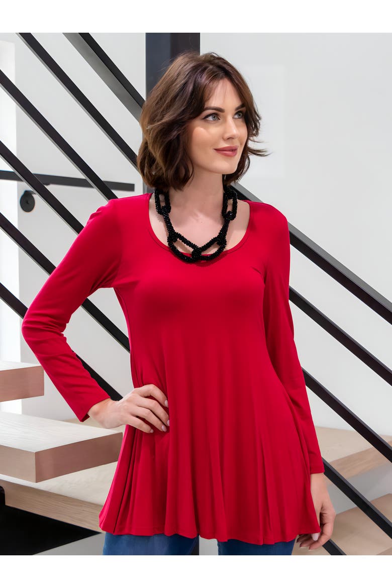 Long Sleeve Solid Color Swing Style Flared Tunic Top, Alternate, color, Wine