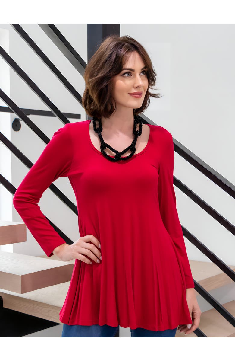 24seven Comfort Apparel Long Sleeve Solid Color Swing Style Flared Tunic Top, Alternate, color, Black