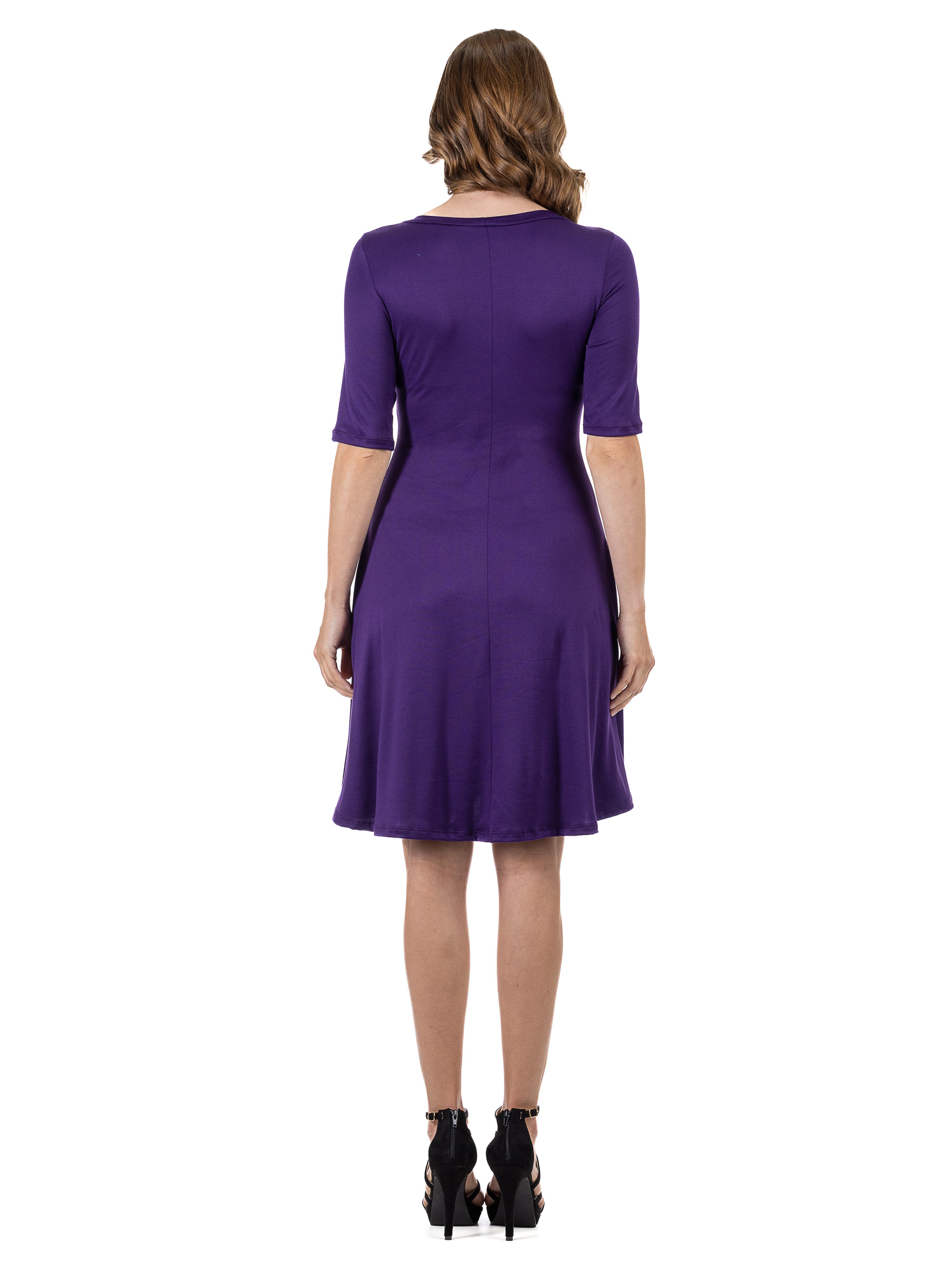 24seven Comfort Apparel A-Line Knee Length Dress Elbow Length Sleeves ...