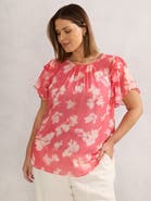 Live Unlimited Floral Print Ruffle Overlay Blouse