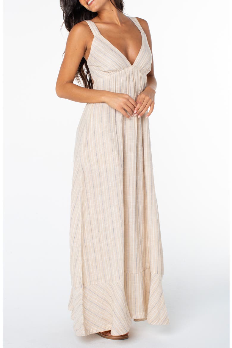 Wilder Coast Striped Cotton Maxi Dress, Alternate, color, DOESKIN