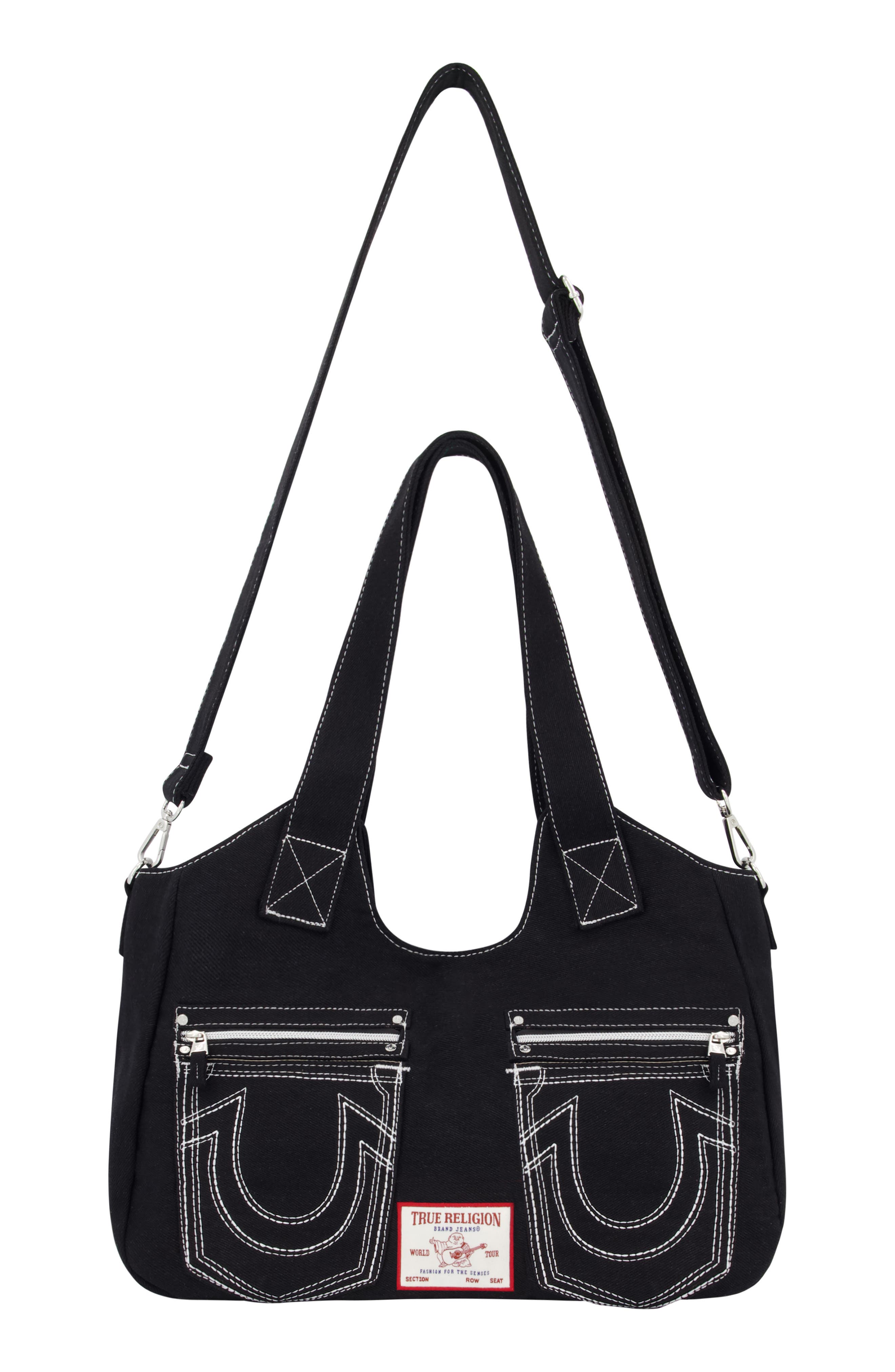 True Religion Brand Jeans Horseshoe Stitched Denim Shoulder Bag, Alternate, color, Black