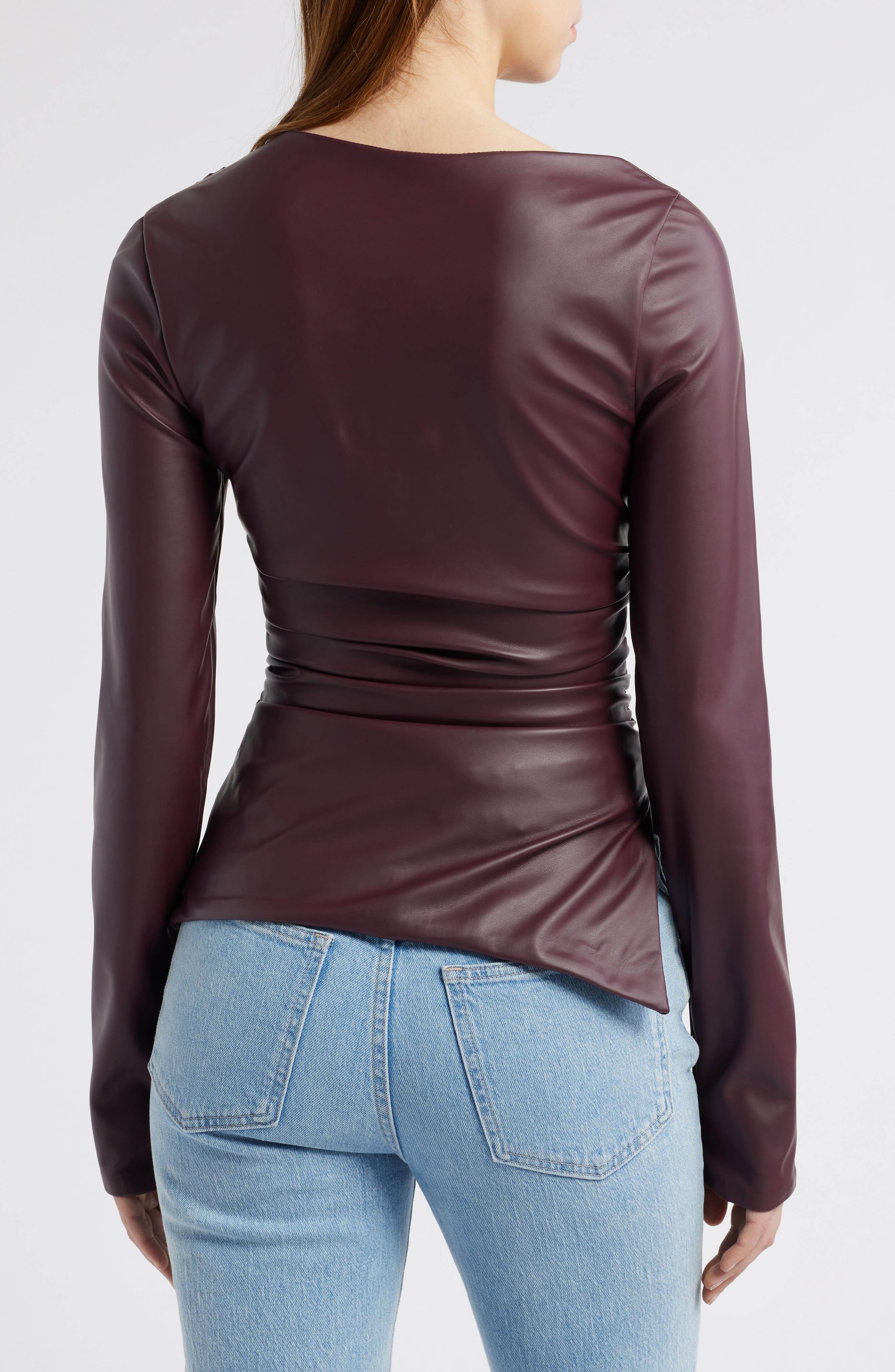 Faux Leather Asymmetric Split Hem Top - image 2