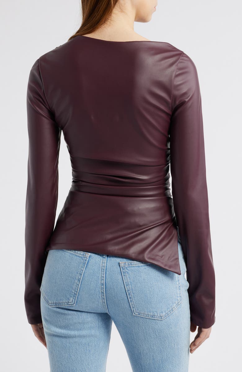 Mistress Rocks Faux Leather Asymmetric Split Hem Top, Alternate, color, Dark Plum