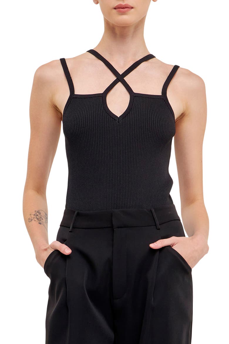 Cross Strap Rib Tank, Main, color, BLACK