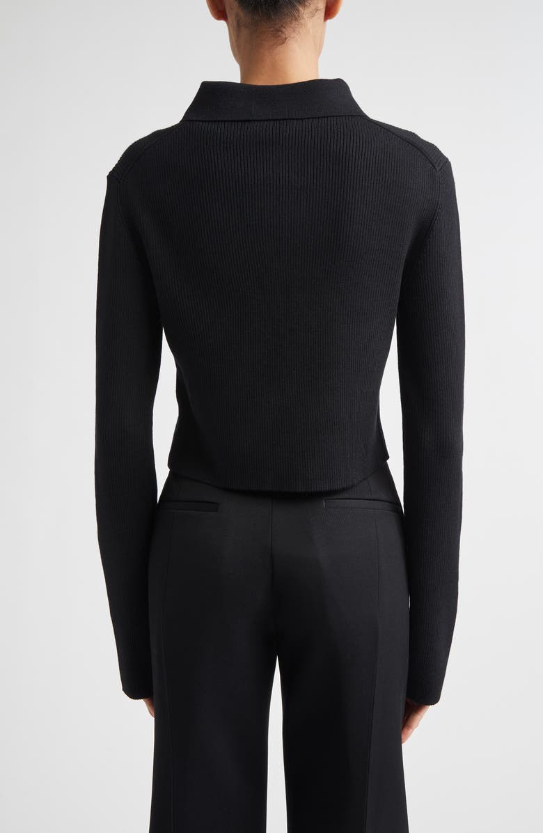 Jil Sander Virgin Wool Rib Polo Cardigan, Alternate, color, Black