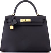 Pre-Owned Hermes Kelly Handbag Black Epsom with Gold Hardware 28