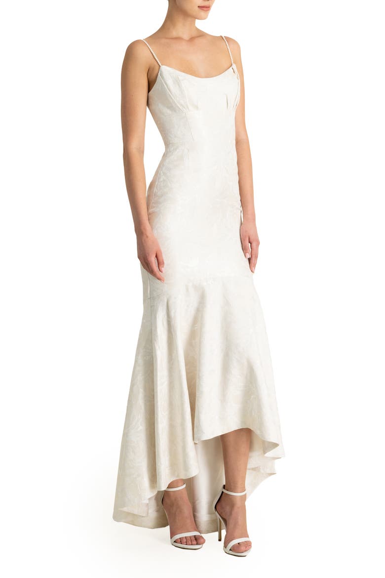 Sleeveless Jacquard High-Low Gown, Alternate, color, PEARL