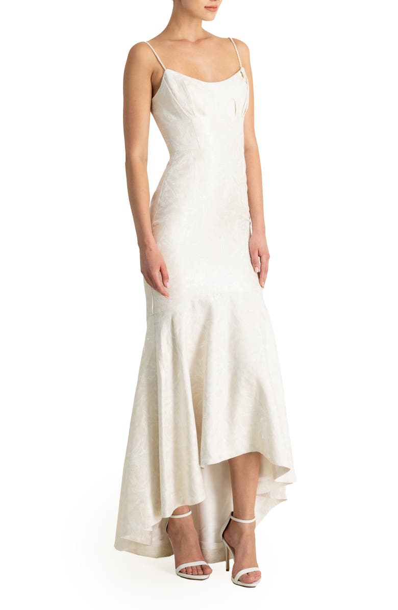ML Monique Lhuillier Sleeveless Jacquard High-Low Gown, Alternate, color,