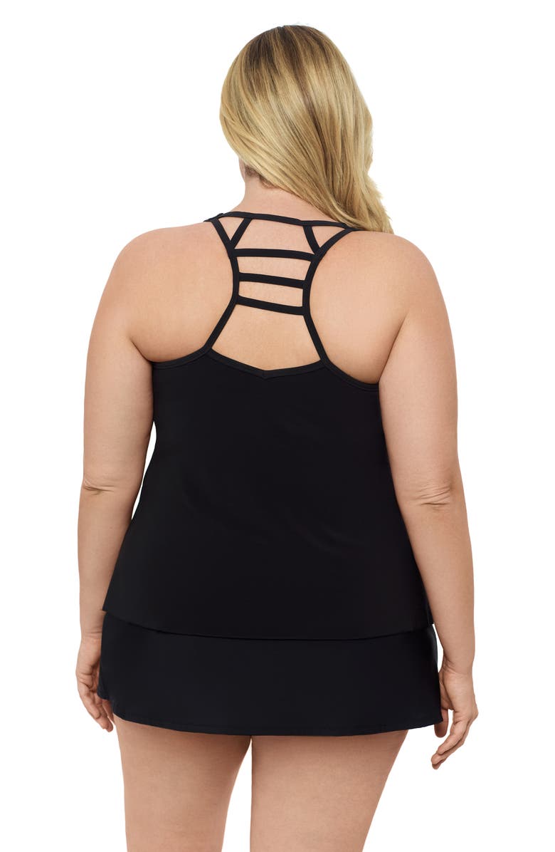 Aqua Green Plus Size V-Neck Full Coverage Ladder Trim Racerback Tankini Swimsuit Top, Alternate, color, Black
