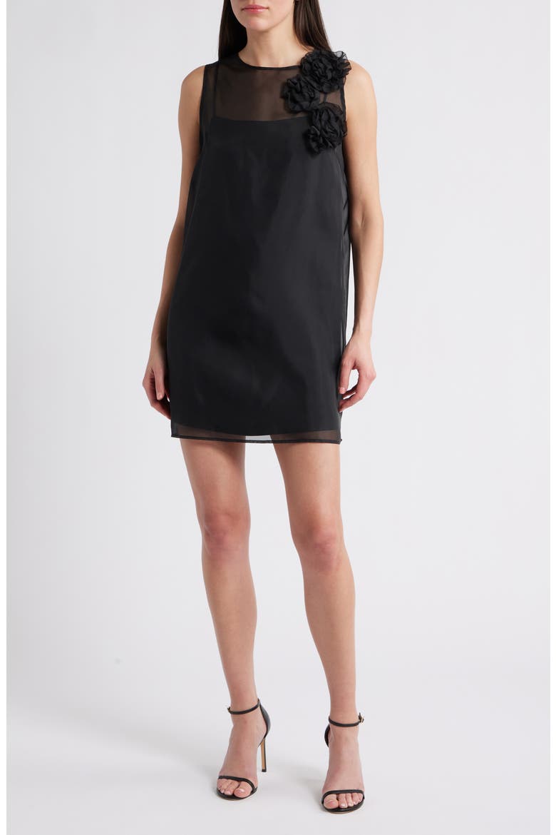 Kenia Rosette Cocktail Shift Minidress, Main, color, BLACK