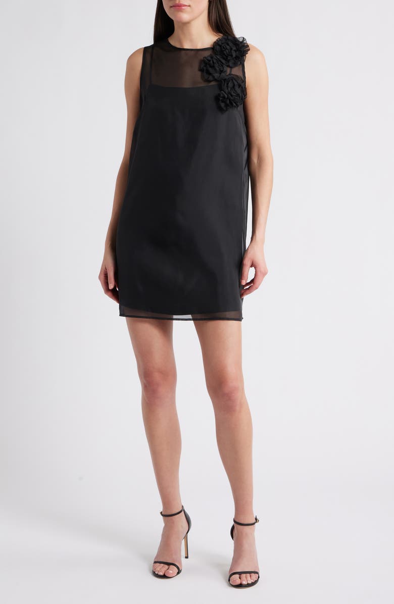 Lucy Paris Kenia Rosette Cocktail Shift Minidress, Main, color, Black