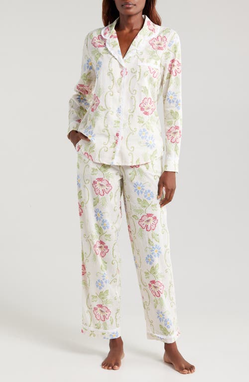 Desmond & Dempsey Long Sleeve Cotton Pajamas in Dorothea Cream 