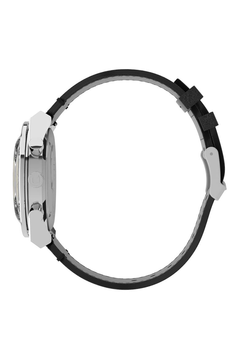 Q Timex Chronograph Leather Strap Watch, 40mm, Alternate, color, SILVER/ BLACK/ BLACK