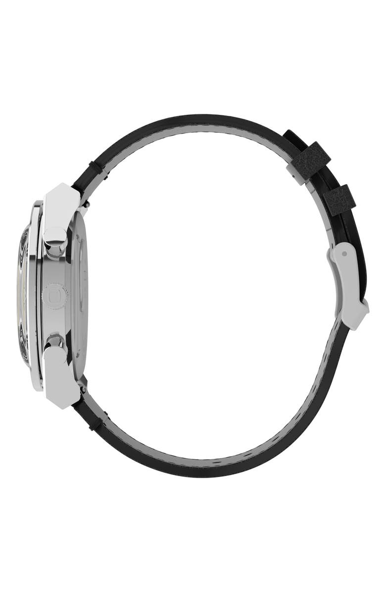 Timex<sup>®</sup> Q Timex Chronograph Leather Strap Watch, 40mm, Alternate, color, Silver/ Black/ Black