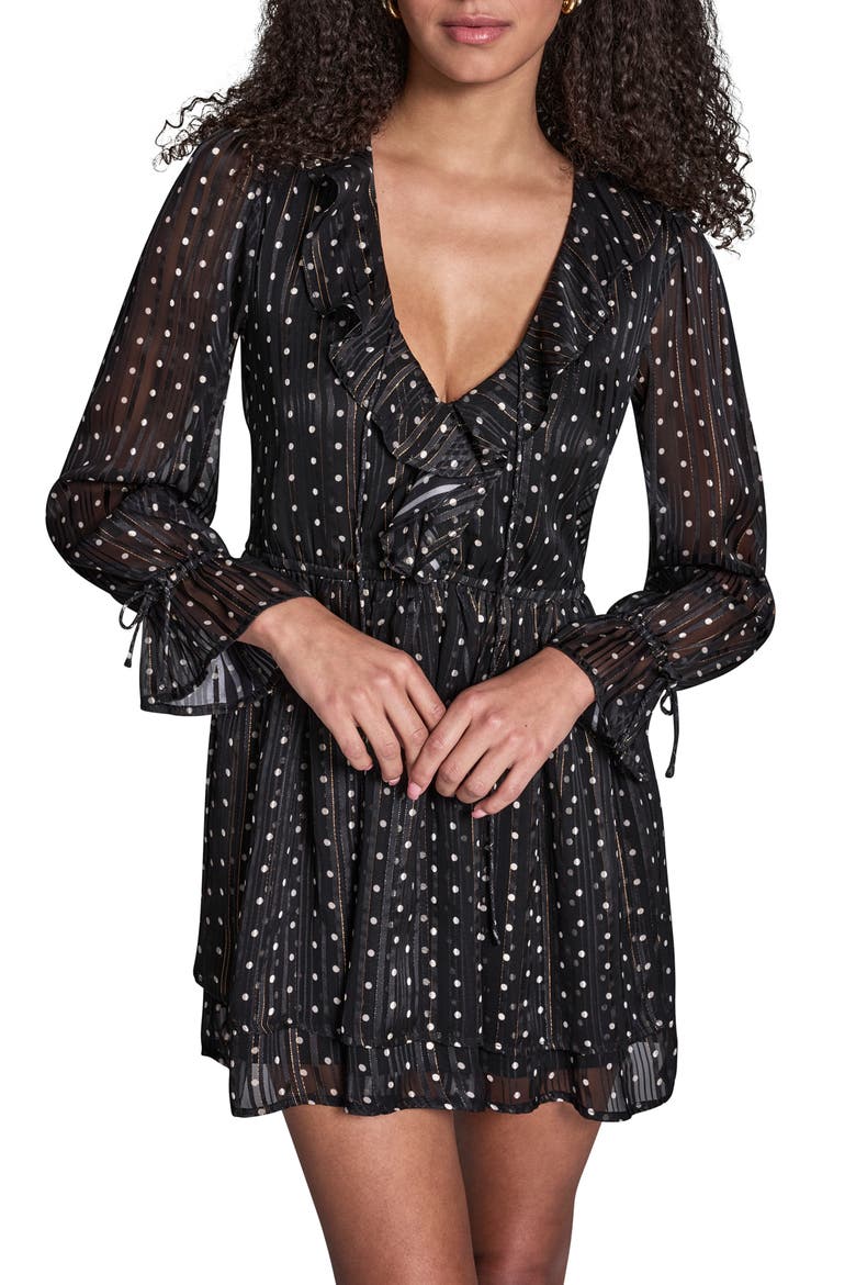 Metallic Stripe Polka Dot Long Sleeve Minidress, Alternate, color, BLACK.LINEN DOT