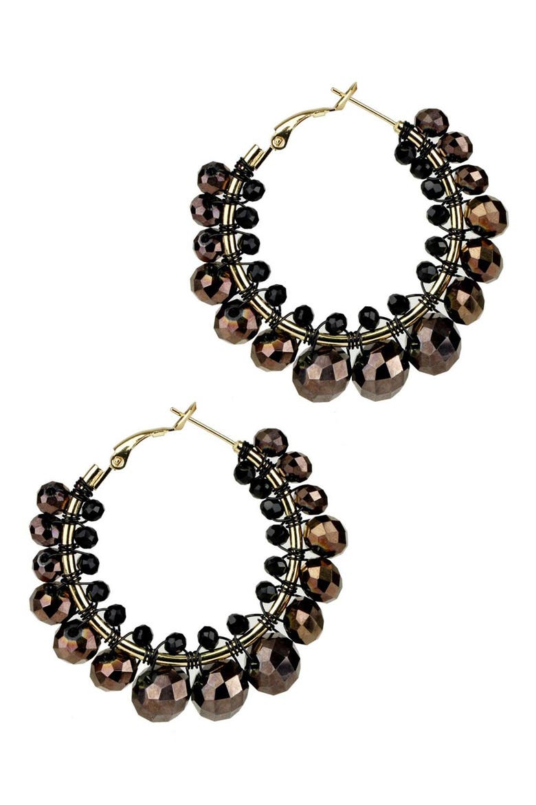 Shaam Beaded Hoop Earrings, Main, color, BROWN