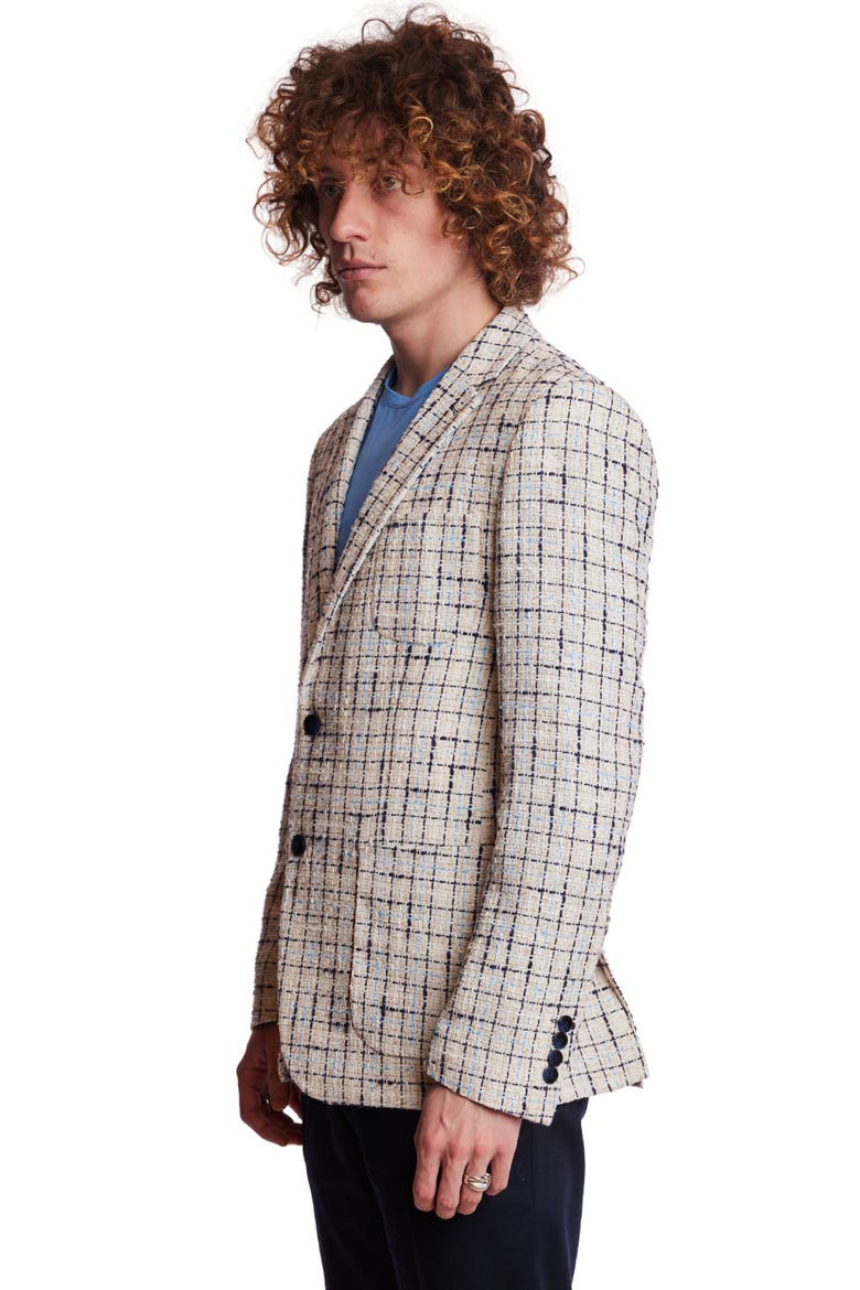 Dover Slim Fit Textured Plaid Sport Coat, Alternate, color, BEIGE NAVY CHECK