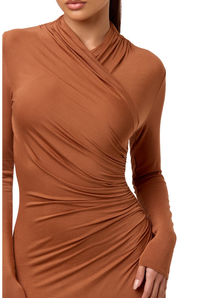 Overlap Neck Long Sleeve Maxi Dress, Alternate, color, BROWN SUGAR