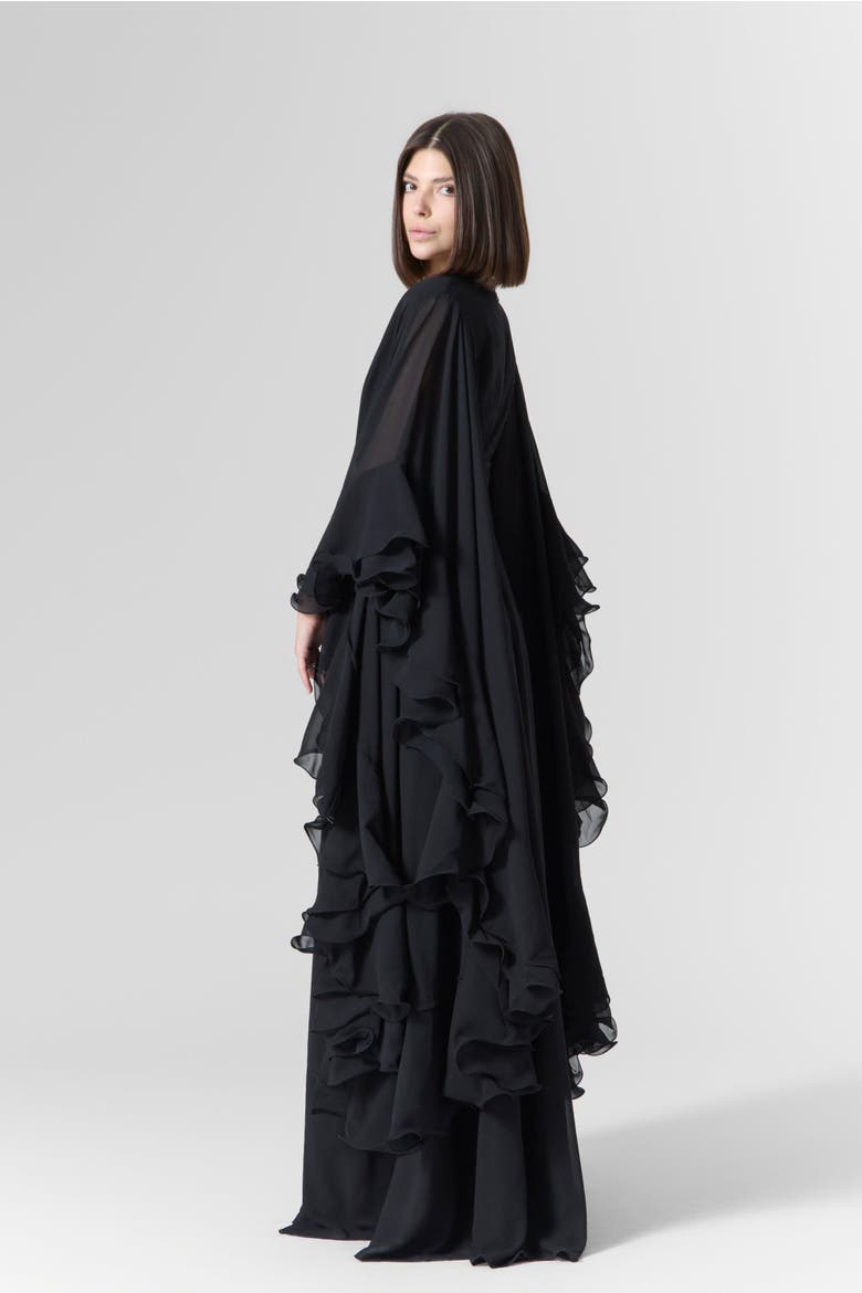 Luna Ruffles Sleeves Chiffon Maxi Dress, Alternate, color, Black