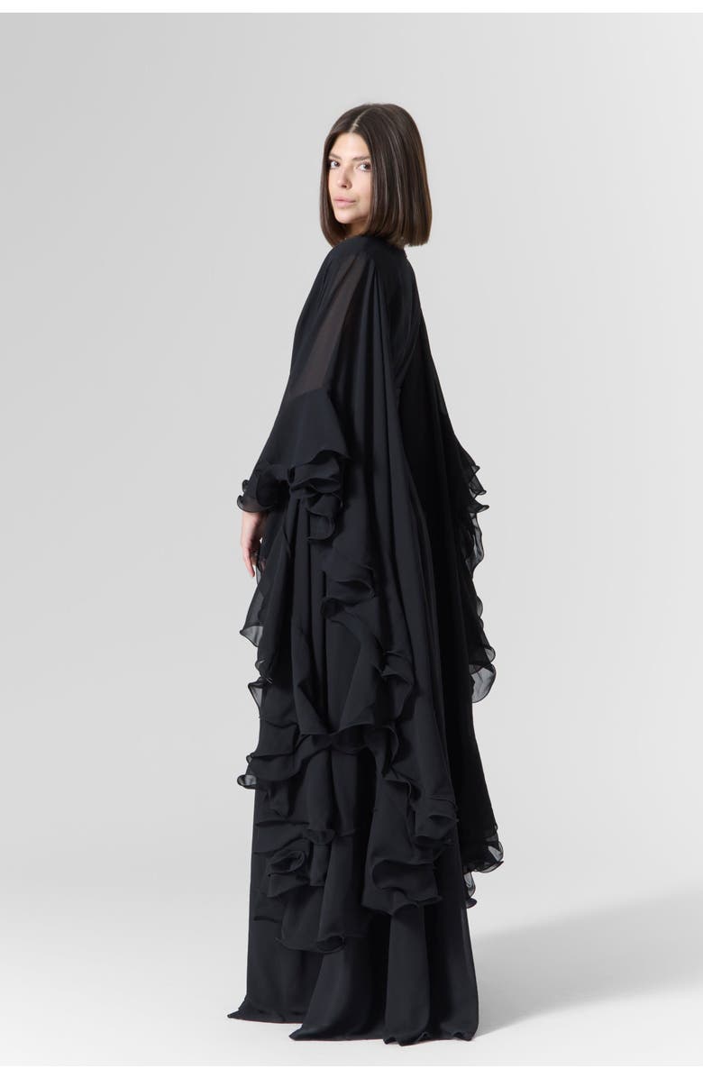 Le Fafo Luna Ruffles Sleeves Chiffon Maxi Dress, Alternate, color, Black