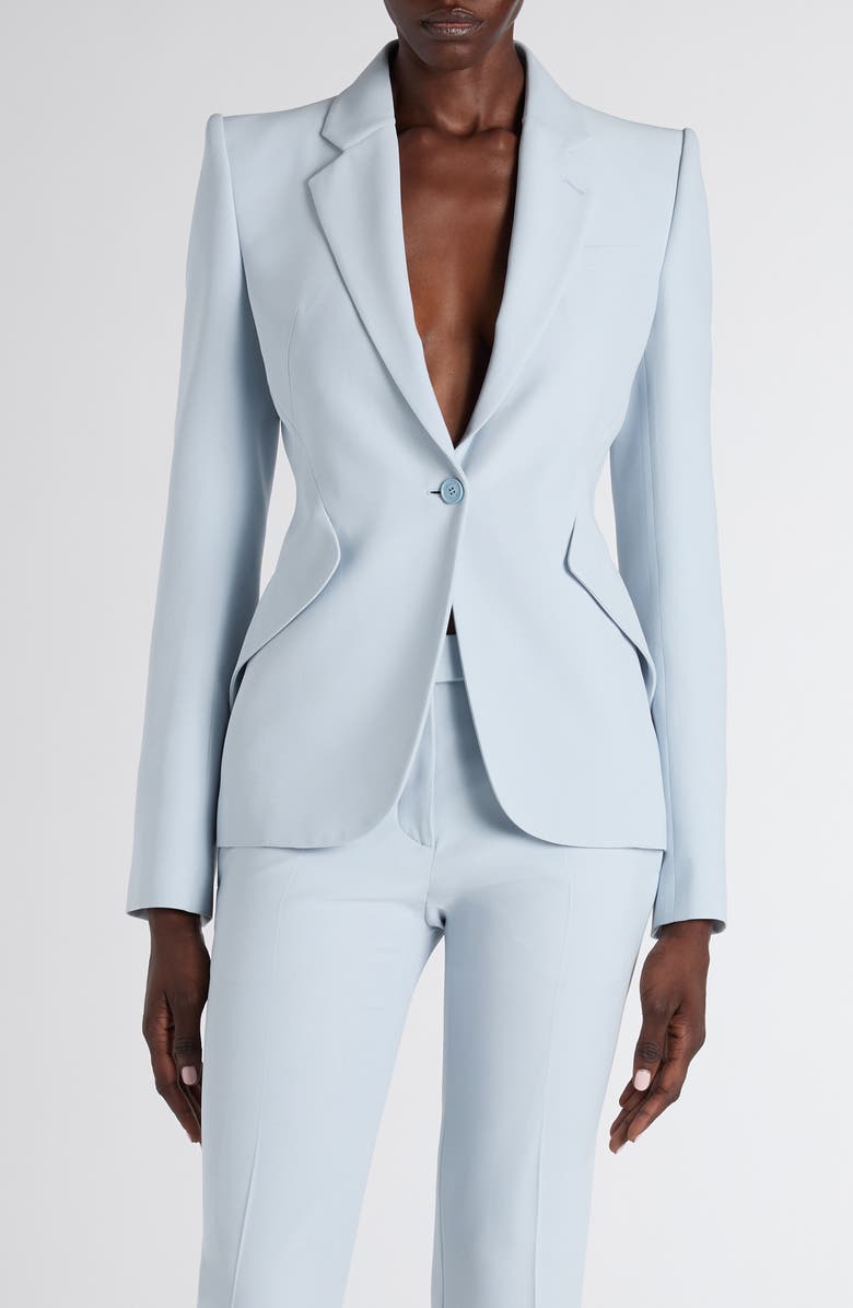 McQueen Leaf Crepe Jacket, Main, color, Turquoise Blue