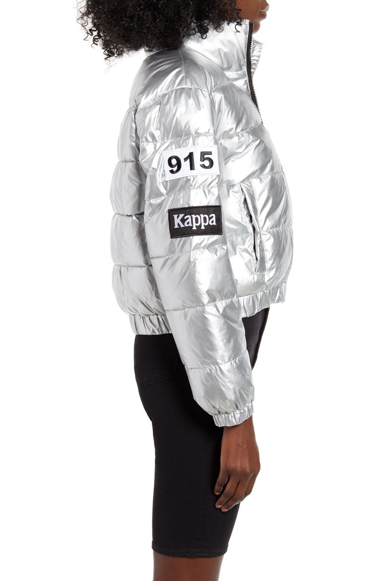 Kappa La Boltan Metallic Puffer Jacket, Alternate, color, SILVER/ BLACK/ WHITE