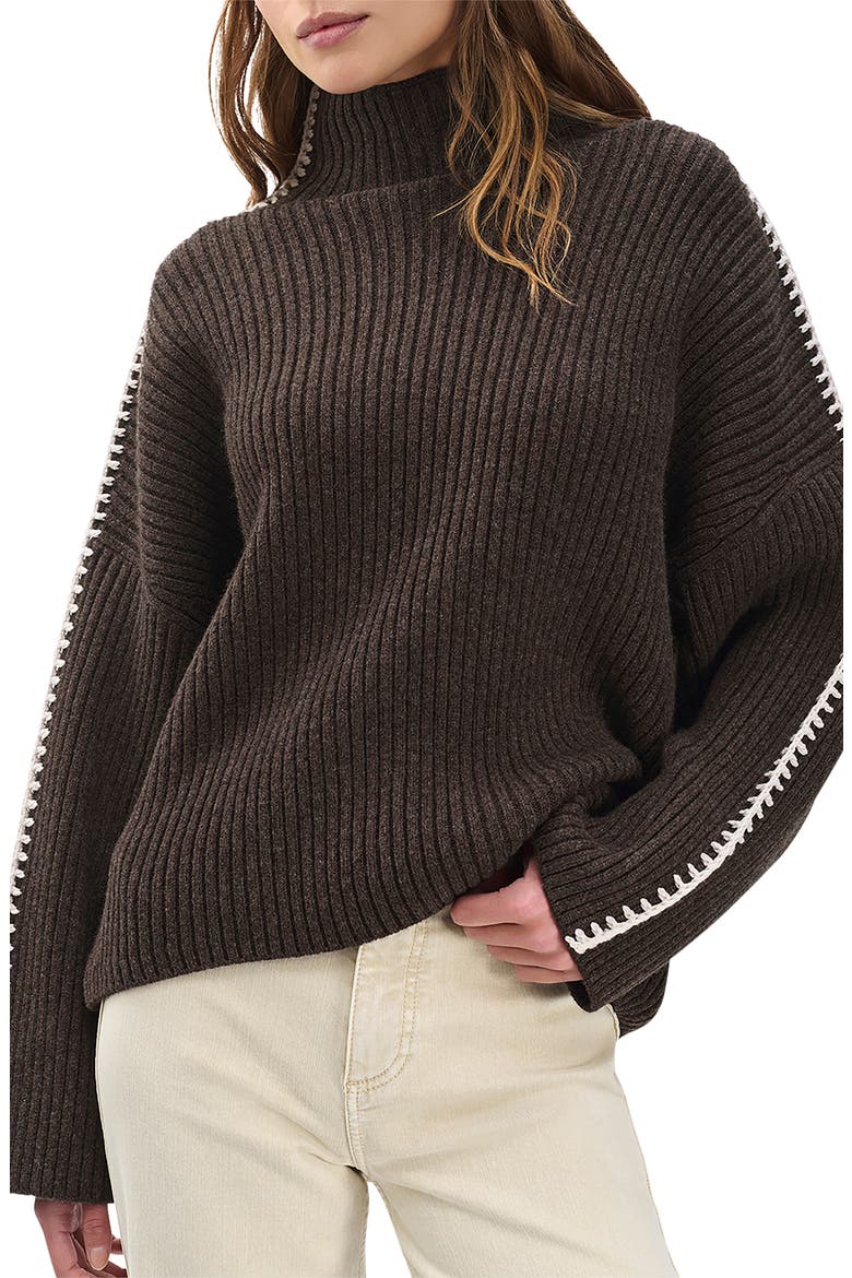 Ingrid Turtleneck Rib Sweater, Main, color, BROWN