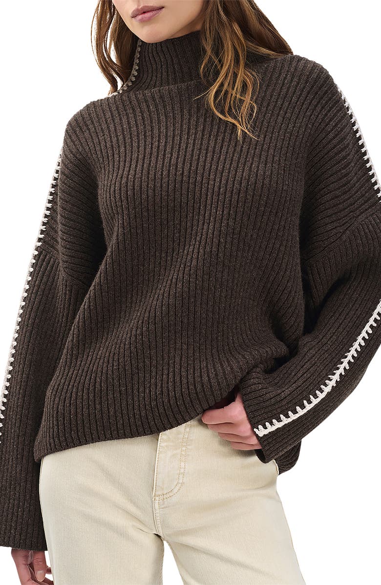 rag & bone Ingrid Turtleneck Rib Sweater, Main, color, Brown