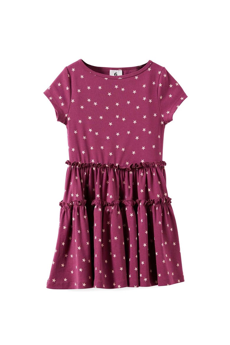 Kid's Boat Neck Short Sleeve Dress, Main, color, Berry Jam Star