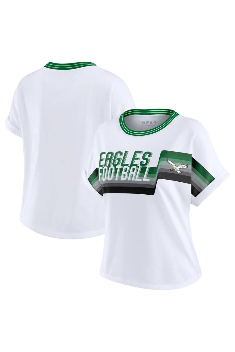 Women's WEAR by Erin Andrews White Philadelphia Eagles Cropped Center Stripe Dolman T-Shirt, Main, color, White