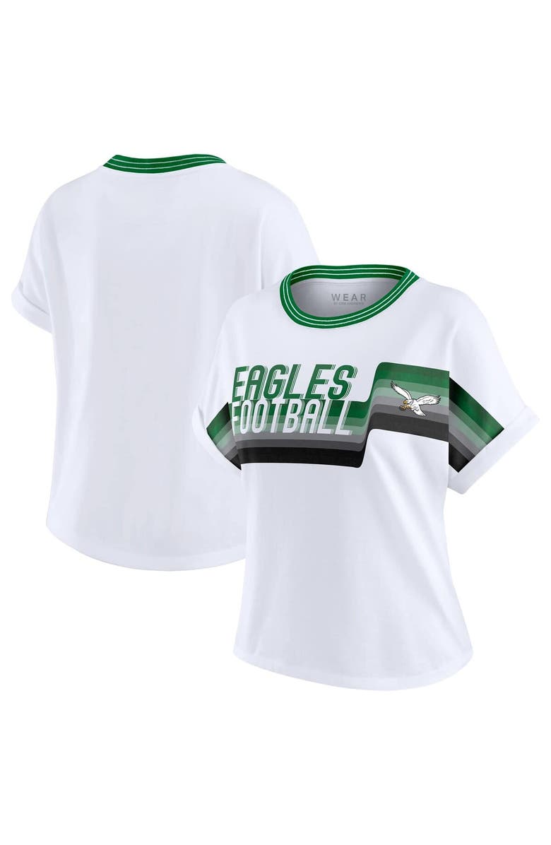 WEAR by Erin Andrews Women's WEAR by Erin Andrews White Philadelphia Eagles Cropped Center Stripe Dolman T-Shirt, Main, color, White