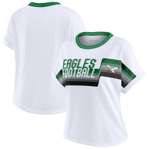 Women's WEAR by Erin Andrews White Philadelphia Eagles Cropped Center Stripe Dolman T-Shirt