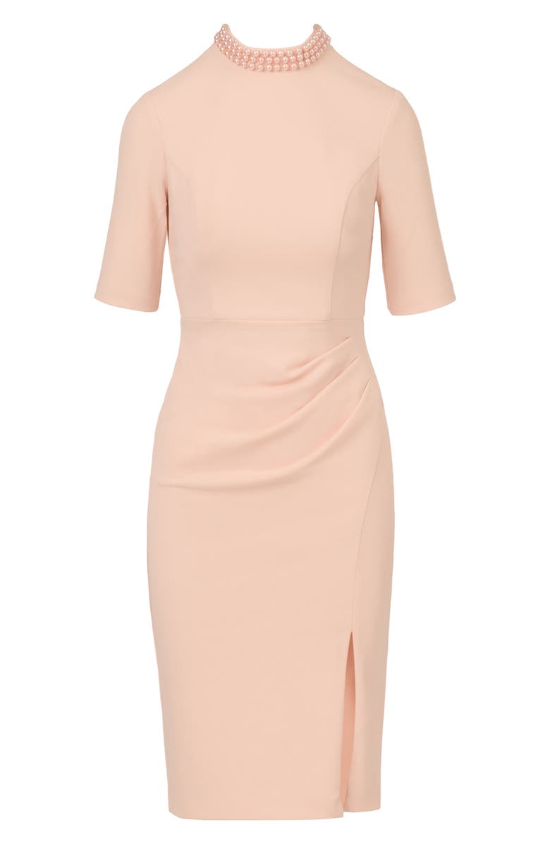 Adrianna Papell Faux Pearl Detail Crepe Sheath Dress, Alternate, color, 