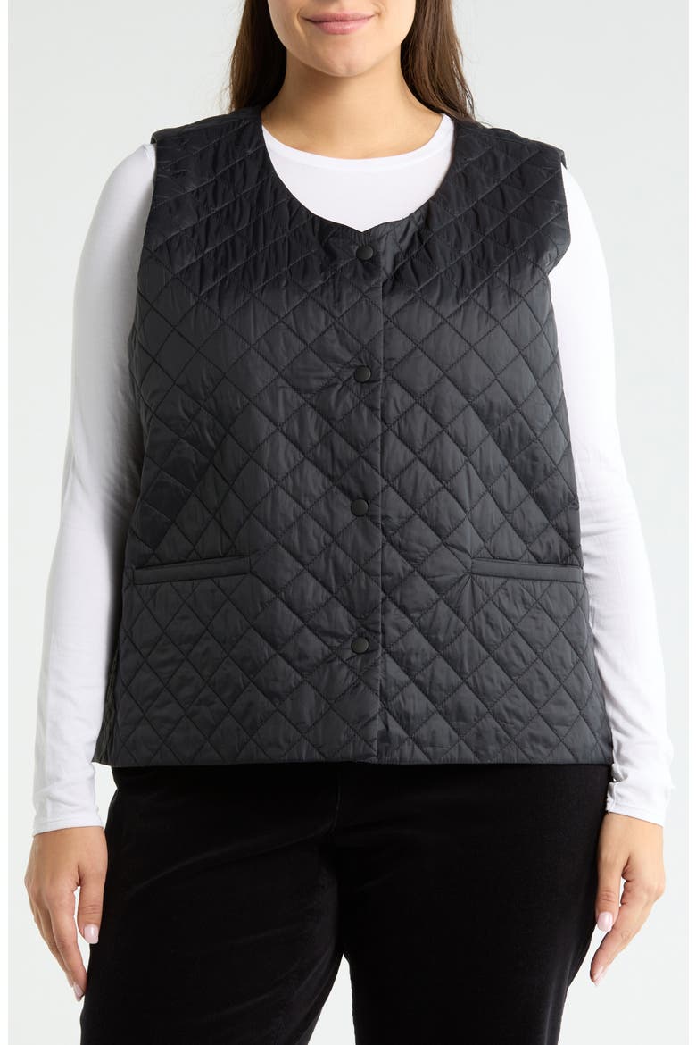 Diamond Quilted Recycled Nylon Vest, Alternate, color, BLACK