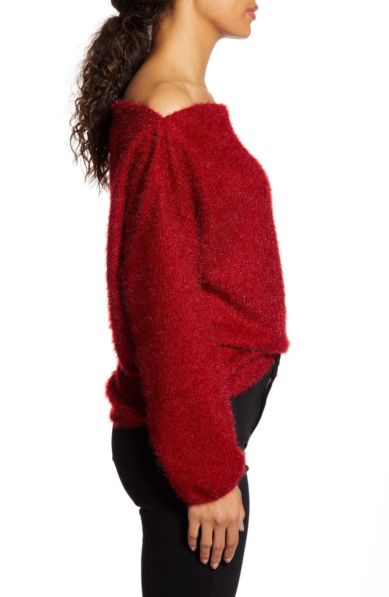 GIBSONLOOK Gibson x Glam Blushing Rose Anna Off the Shoulder Soft Holiday Sweater, Alternate, color, 