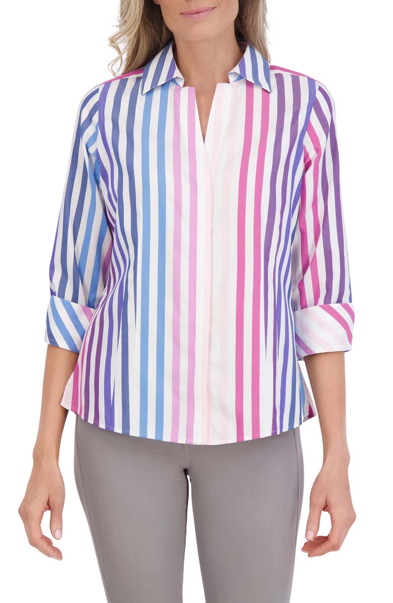 Foxcroft Taylor Stripe Cotton Button-Up Shirt, Main, color, 