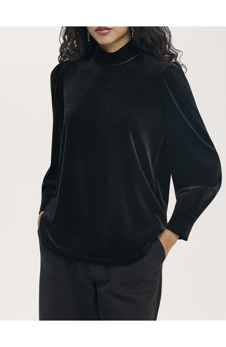 Finery London Clementine Velvet High Neck Top, Alternate, color, Black