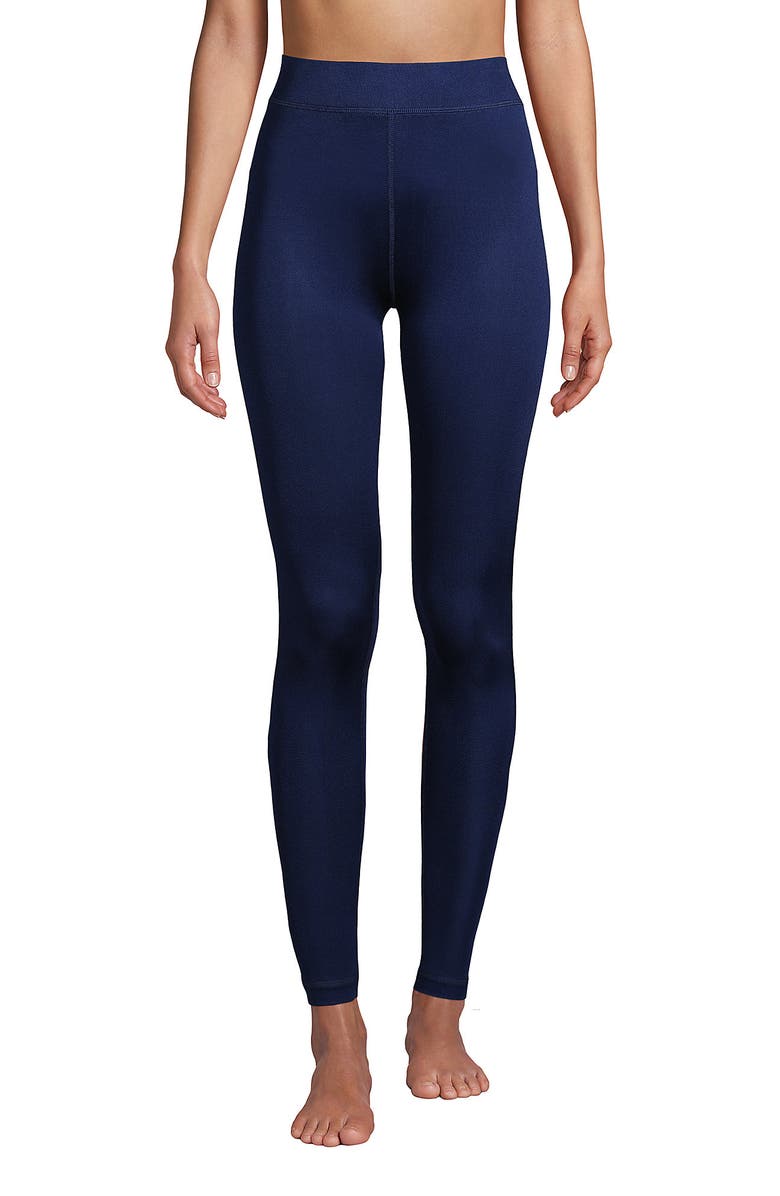 Lands' End Silk Interlock Long Underwear Leggings Pants, Main, color, Deep Sea Navy