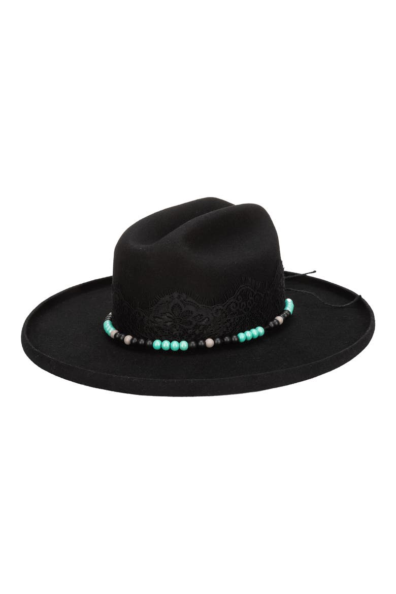 Lace Trim Wool Felt Fedora Hat, Main, color, BLACK