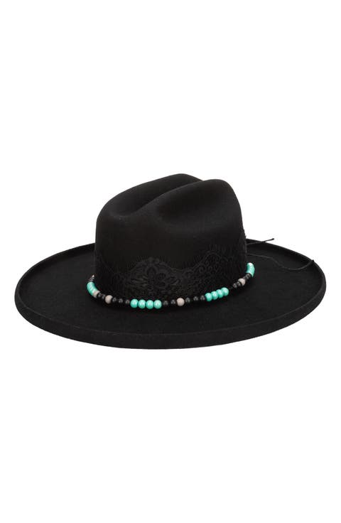 Lace Trim Wool Felt Fedora Hat
