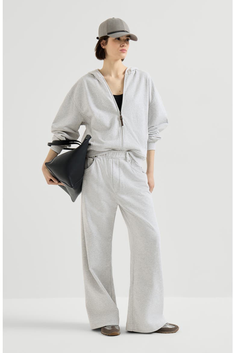 Cotton smooth French terry trousers, Alternate, color, Silver